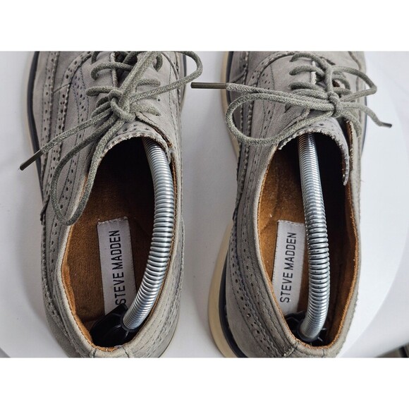 Steve Madden Transfer Men's Shoes 8 Grey Leather Wingtip Lace Up Oxford Dress - Picture 6 of 8
